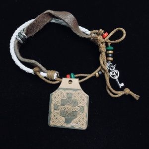 Braided leather‎ bracelet+hemp necklace lot (2)